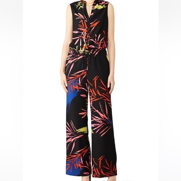 N Natori Crepe Jumpsuit Romper Playsuit Bold Fern Print Button Front S-M-L - Picture 2 of 13